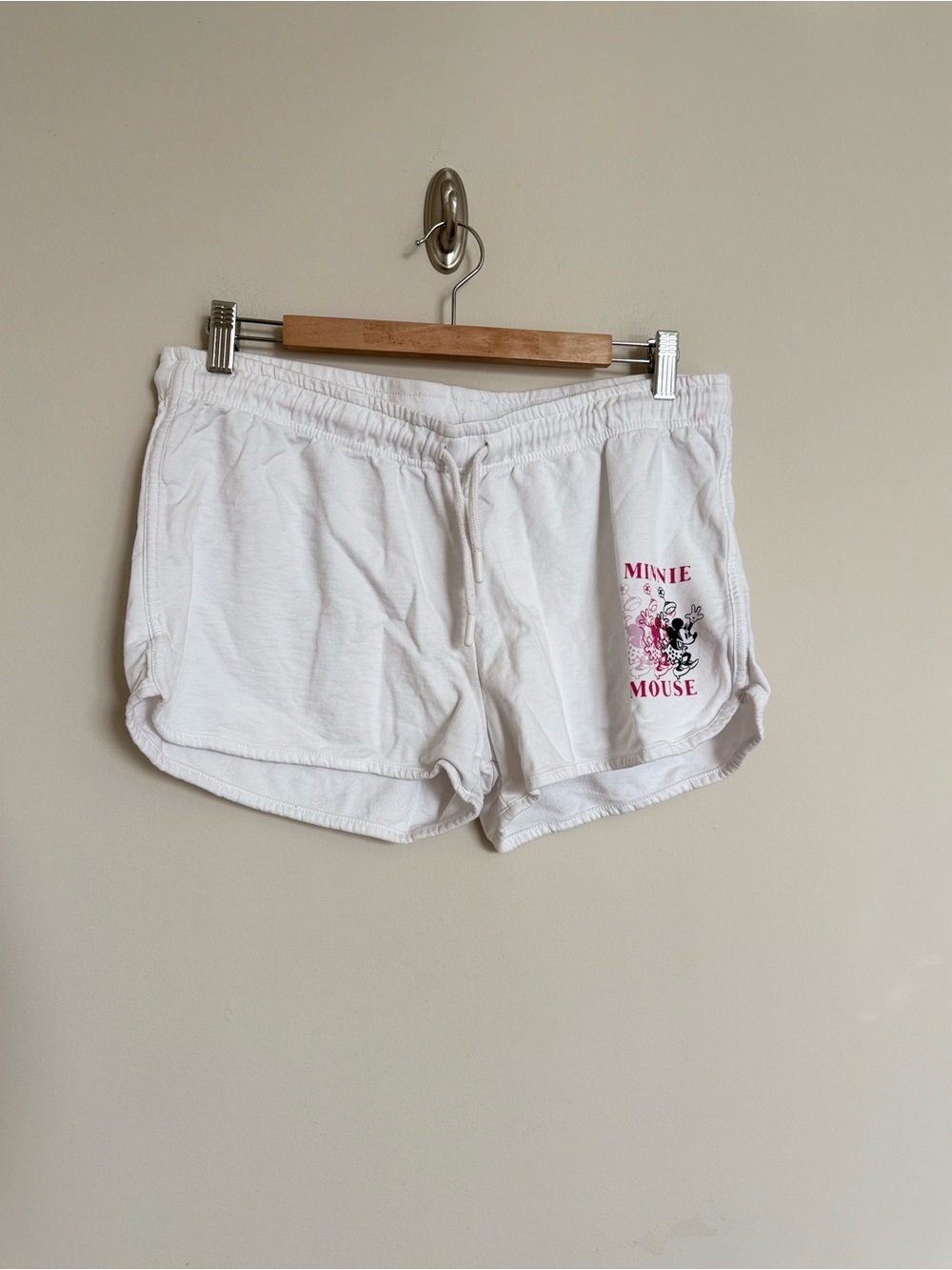 Disney Minnie Mouse Graphic Lounge Shorts White Y2K Casual Size M